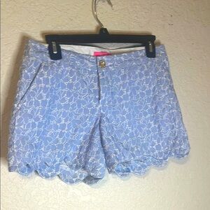 Lilly Pulitzer Blue and White Lace Overlay Shorts